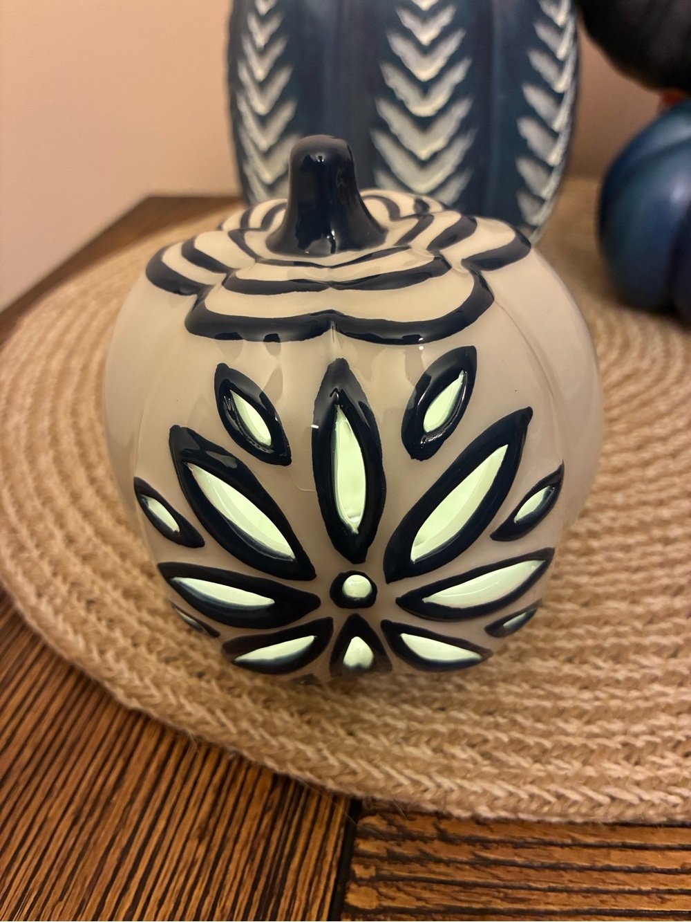Blue and White Decorative Pumpkin Set of 4 - Picture 4 of 14